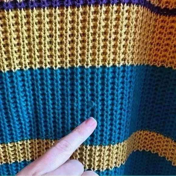 Vintage 90's thick knit pullover bright stripe sweater size Medium - Picture 2 of 7